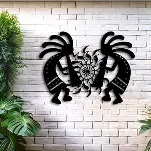 1pc Kokopelli Couple Dancing Metal Wall Art - 15.7" x 11.9" Elegant Artistic Iron Decor for Indoor & Outdoor, Perfect for Patio, Balcony, Home - Unique Housewarming Gift, Valentine's day Statue Wall Decoration