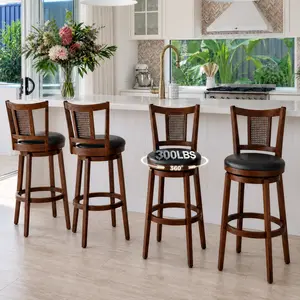 【360° Swivel 】Phivilla 26/30 inch Bar Height Stools Set of 2/3/4,Swivel Wooden Barstools Tall Upholstered Faux Leather Barstool with Back,Vintage Bar Height Chairs,Dark Brown Kitchen Stools,  SummerVibes