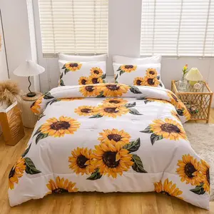 Sunflower Print Polyester Bedding Set, 1 Duvet Cover + 2 Pillowcases, No Inserts, Bright Decor for Bedrooms & Dorms