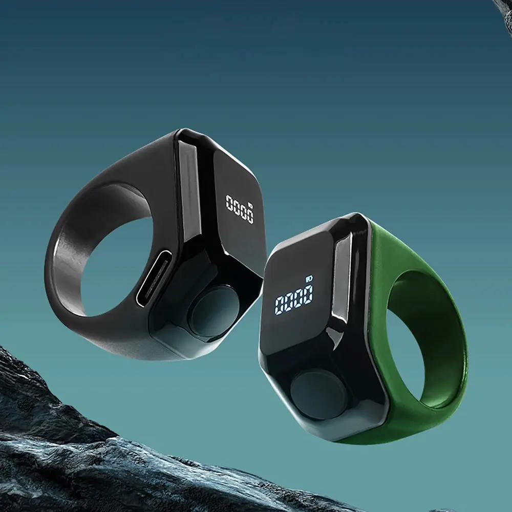 Smart Bluetooth Digital Tasbih Ring – OLED Display & App Control Wearable