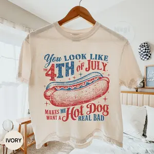 Comfort Colors Retro You Look Like The 4th Of July Cropped T-shirt Funny Hot Dog Boxy Tee Fourth Of July Hot Dog Lover Funny Patriotic