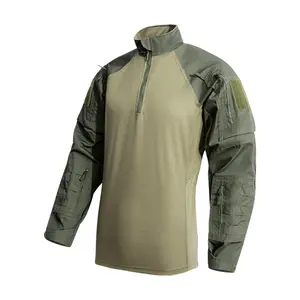 Men's European-Style Outdoor Tactical Frog Suit Long-Sleeve Athletic Shirt - Athletic Fashion Activewear, Outdoor Sportswear, Quick Dry, Breathable Workwear with Elbow Pads, Stand Collar for Spring Summer Training