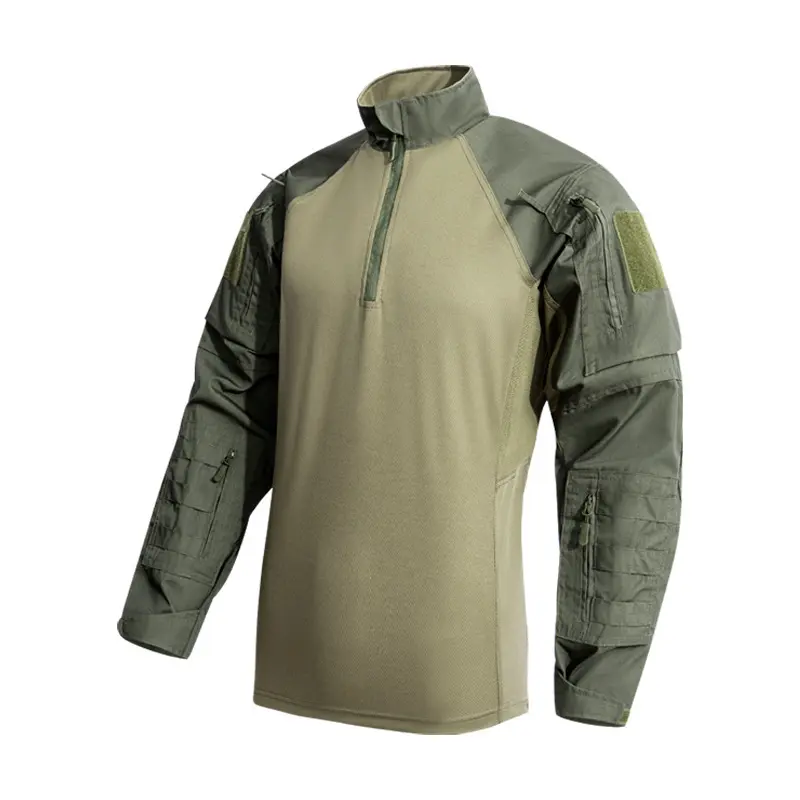 Men's Euro Cut Long Sleeve Tactical Combat Shirt - Quick Dry Activewear with Elbow Pads, Articulated Elbows, Gusset Underarm, Tool Stow Pocket, Full Range Motion, Mesh Cool Vents for Outdoor Sportswear, Workwear