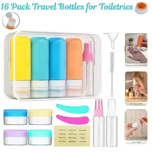 Perfect Gift Set – 16 Pack Travel Bottles for Toiletries, TSA Approved Silicone Travel Containers, Leak Proof Refillable Shampoo & Conditioner Bottles