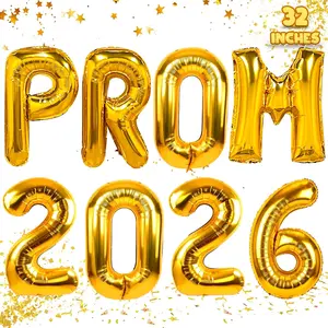 Prom 2026 Balloons Gold 32 Inch Giant - Prom 2026 Decorations Decor for Graduation Party Foil Mylar Balloons Banner Sign