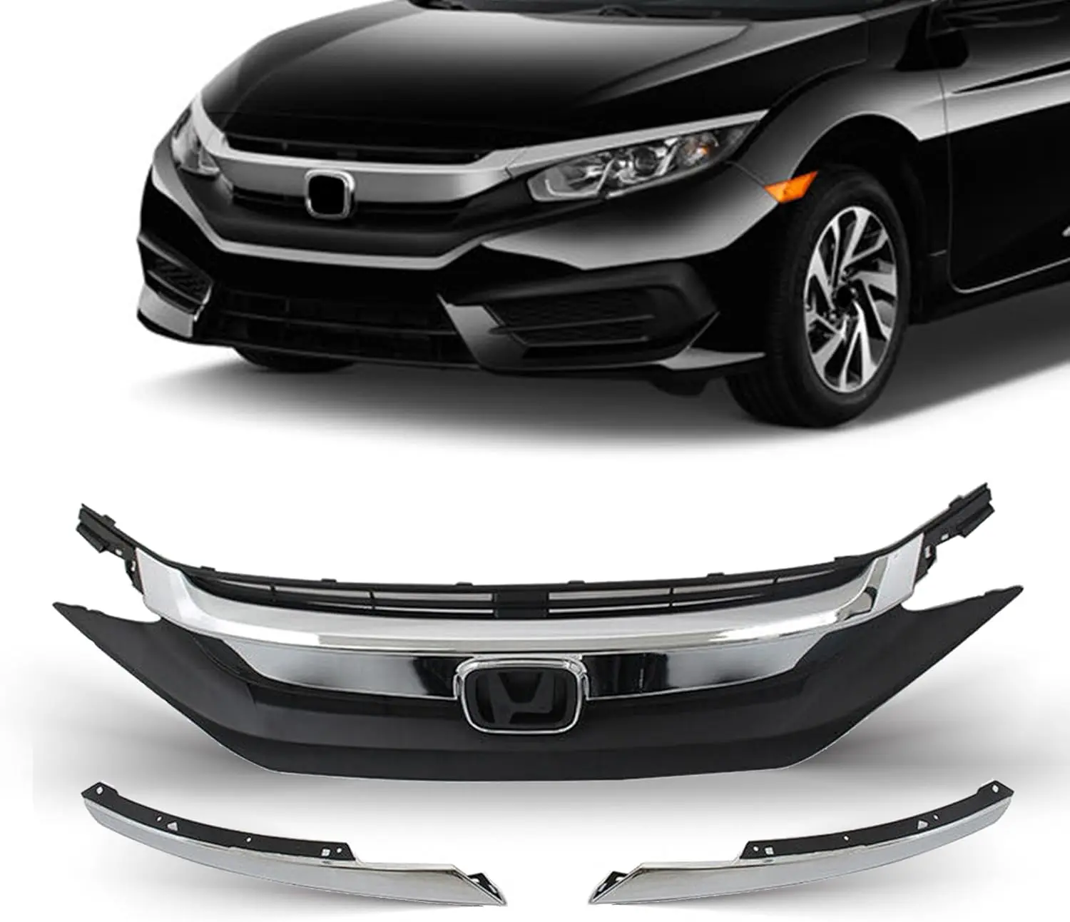 Front Bumper Grille Upper Grill With Chrome Trim For 2016 2017 2018 Honda Civic HO1213117