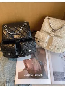 New Trendy Small Chained Shoulder Bag for Women, Rhombus Pattern Mini Backpack, Fashionable Bookbag for Girls