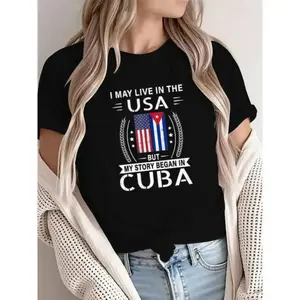 Graphic T-Shirt Classic  American Cuban Flag Tee – "My Story Began In Cuba" Men & Women Summer Short Sleeve Casual Streetwear Patriotic TikTok Trending Top