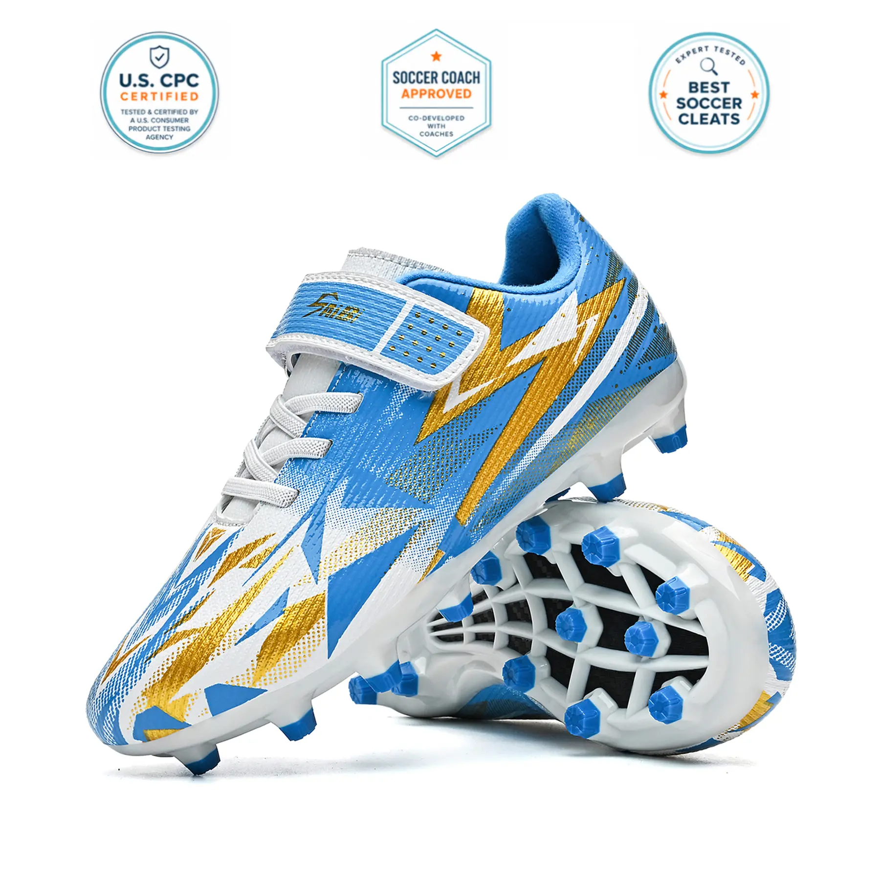 Kids Soccer Cleats,Boys Girls, Lightweight FG Football Shoes with TPU Studs Secure Strap,Firm Ground Outdoor Training Shoes