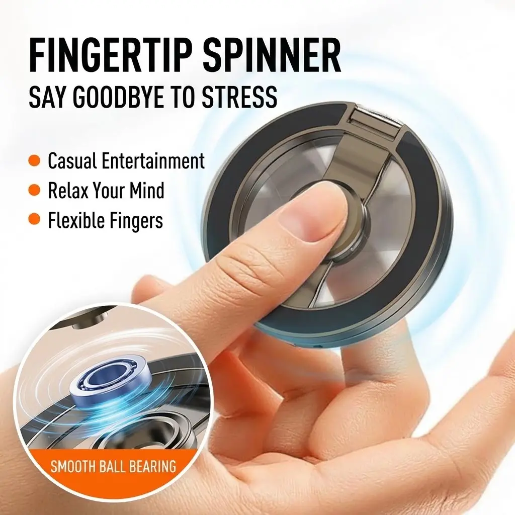 MagSafe Fingertip Gyroscope Metal Phone Holder - 360° Rotation Steel Alloy Stand, Folding Magnetic Grip Mount for iPhone, Wall & Glass Support with Smooth Ball Bearing Accessory