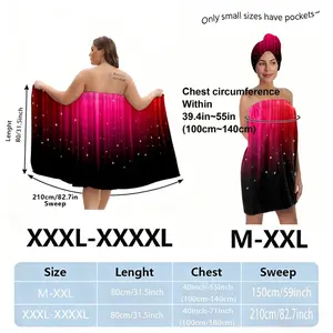 Pink Black Gradient Sparkle Towel Bath Set, Starry Pattern Bathrobe + Skirt + Triangle Wrap, Women's Spa Robe with Head Towel, Plus Size XXXL, Perfect for Beach/Bath/Party, Starry Night Festival Style