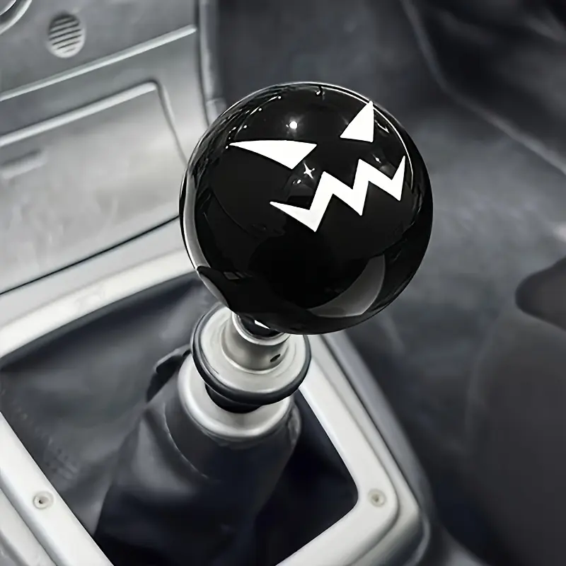 1pc Halloween Pumpkin Devil Acrylic Gear Shift Knob - Fit, Durable Black with White Expression Design, Fun Car Interior Accessory, Ideal Gift, Vehicle Gear Control |   Themed Interior Item |   Fit Knob, Halloween Decorations