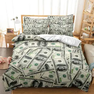 Money Pattern Bedding Set, 3 Counts Including （1 Count Duvet Cover & 2 Counts Pillowcases,No Core） Soft Comfortable Bedding Set for Bedroom