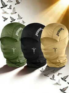 3pcs/2pcs/1pc Unisex Cross and Letter Balaclava Mask Neck Gaiter Headwear Breathable Mask for Men Women Outdoor Sports Hiking Fishing Commuting Suitable for Daily Wear