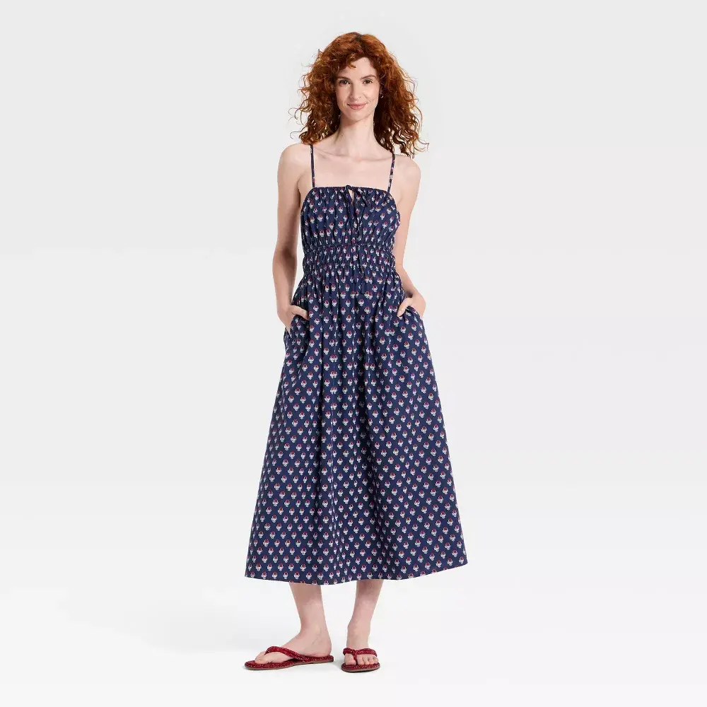Women's Maxi Pullover Sundress - Universal Thread Navy Blue Floral S