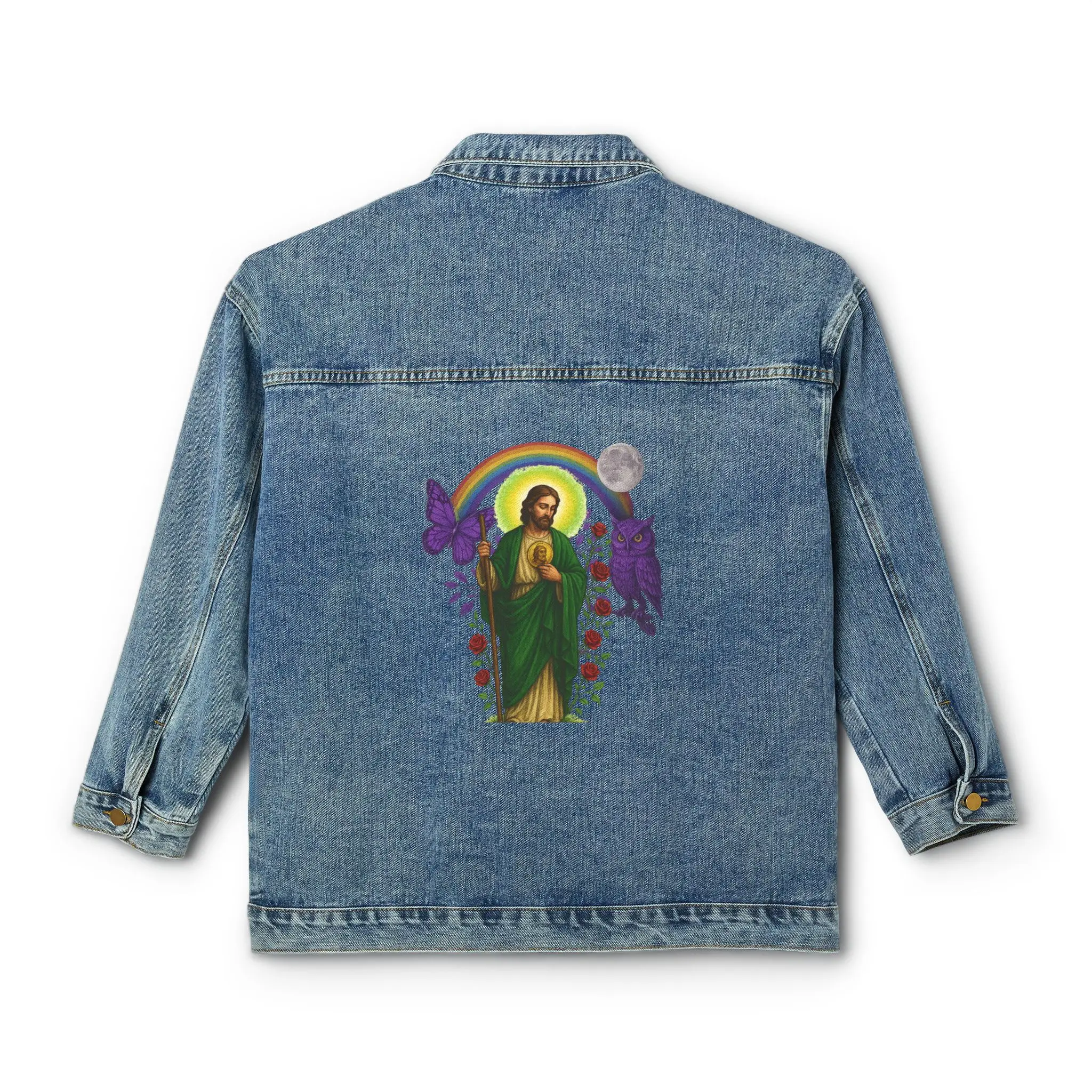 San Judas No weapons formed against me shall prosper Women's Denim Jacket
