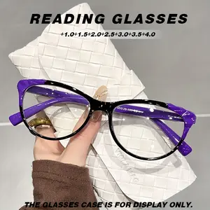 Retro Cat Eye Reading Glasses, Reading Eyeglasses - Unisex, Spring Support Design, Anti-Slip PC Material, 1.00 to 4.00opters, Compatible with Computer, Books, Smartphones