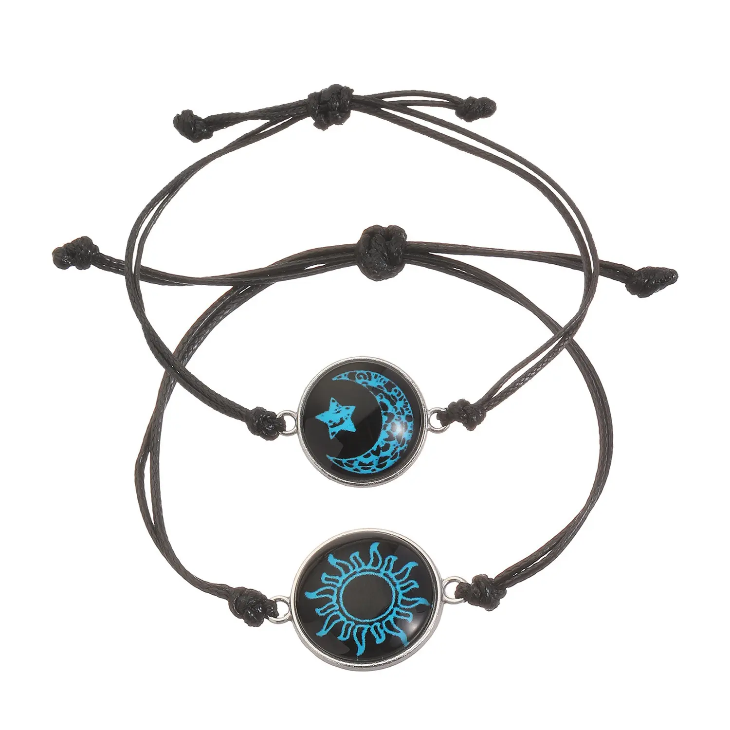 Couple Matching Sun Moon Braided Bracelet Set - Luminous Glow In The Dark Time Gem Woven Rope Wristband, Romantic Lover Minimalist Jewelry for Daily Wear, Anniversary Gift & Couple Souvenir