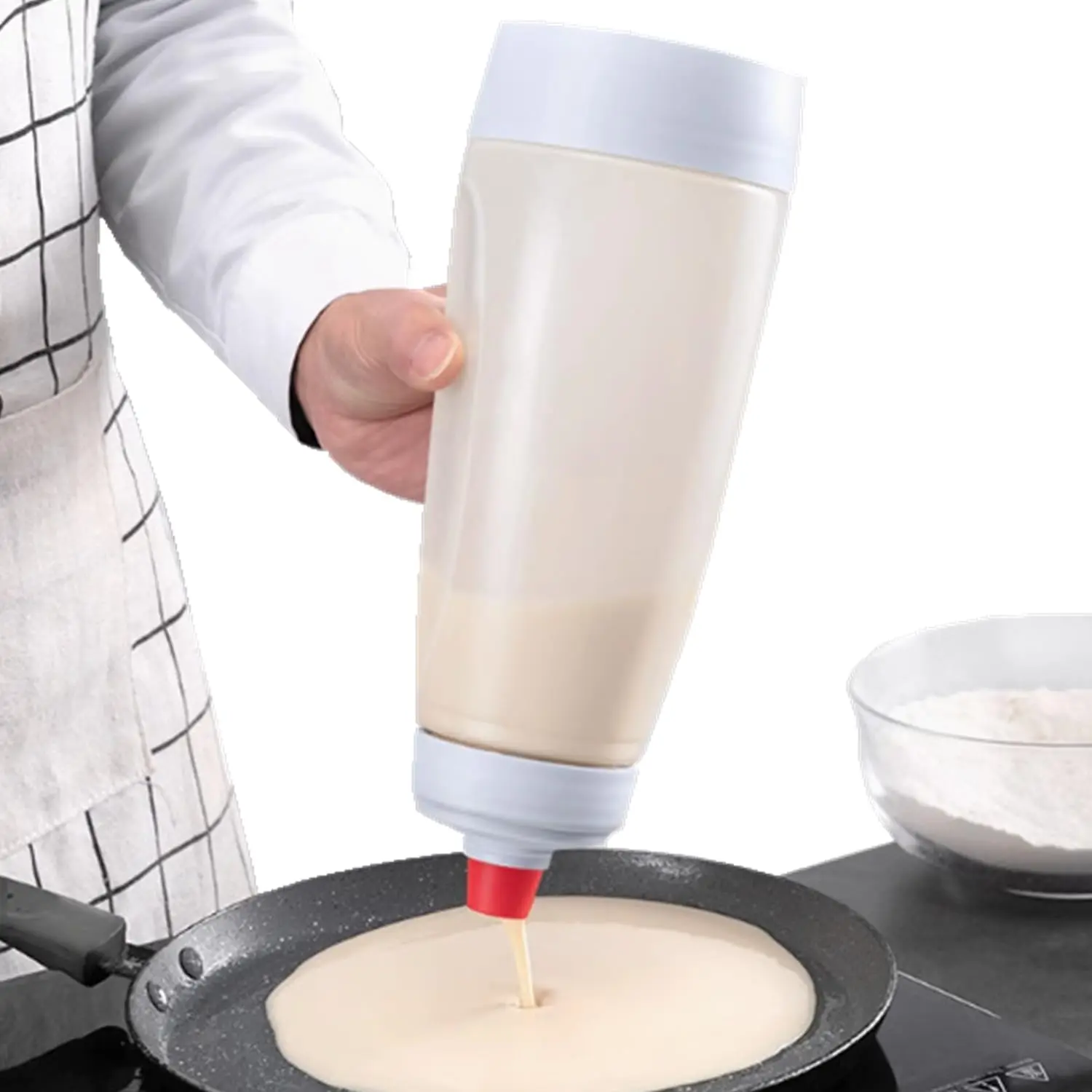 Handheld Batter Dispenser with Blender Balls - Batter Mixing Bottle with Scale, Pancake Batter Dispenser, Kitchen Gadgets for Home Use, Cupcakes, Pancakes, Muffins Smooth