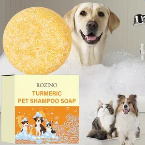 Rozino Natural Turmeric & Coconut Oil Pet Shampoo Bar for Dogs & Cats - 60g Gentle Cleansing Soap with Anti-Itch & Moisturizing Formula Promotes Healthy Skin & Coat Free from Harsh Chemicals Sulfate & Paraben Free