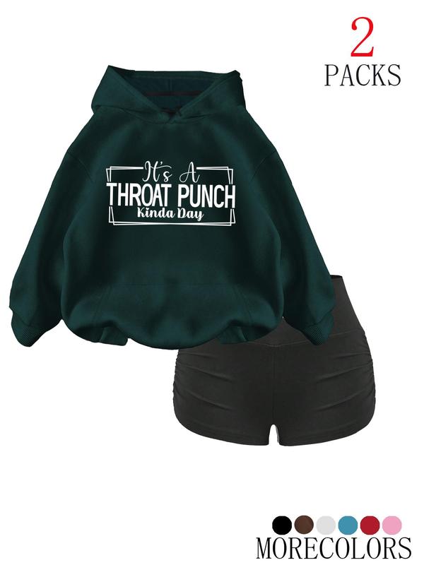 Cool Hoodie Set with High-Waisted Ruched Shorts, Loose Fit, Soft Fabric, Perfect for Fall & Winter, School & Club Wear