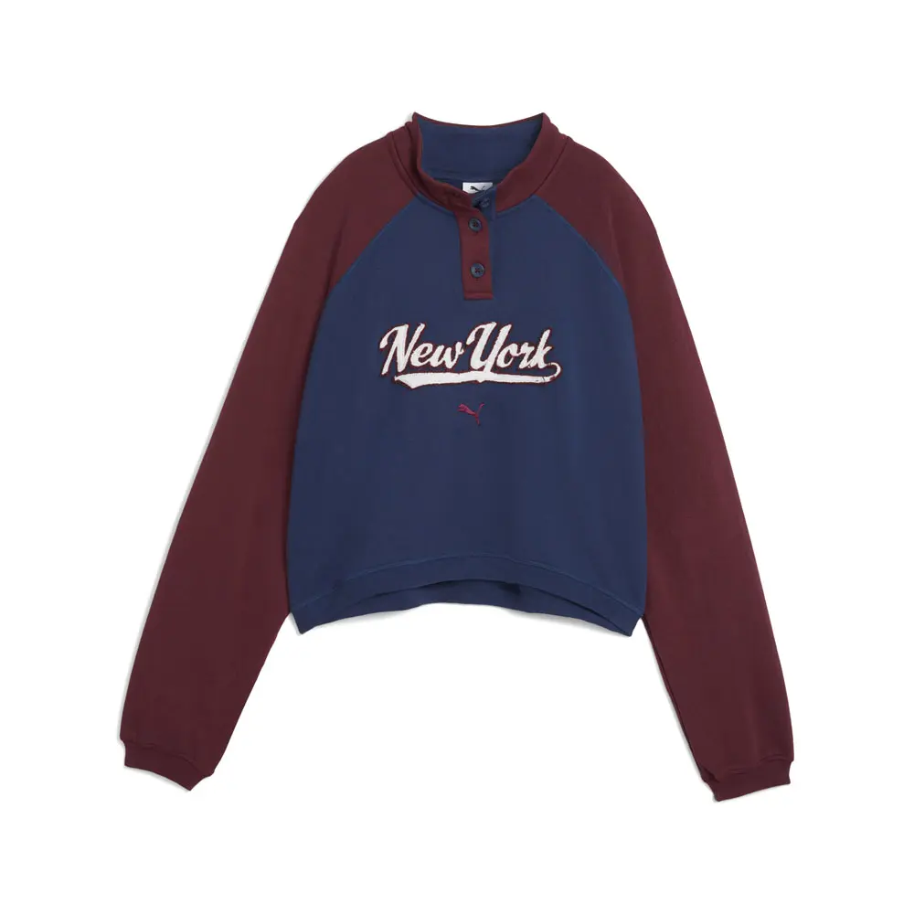 PUMA Womens Wardrobe Essentials Nyc Henley Crew Neck Sweatshirt Casual - Blue