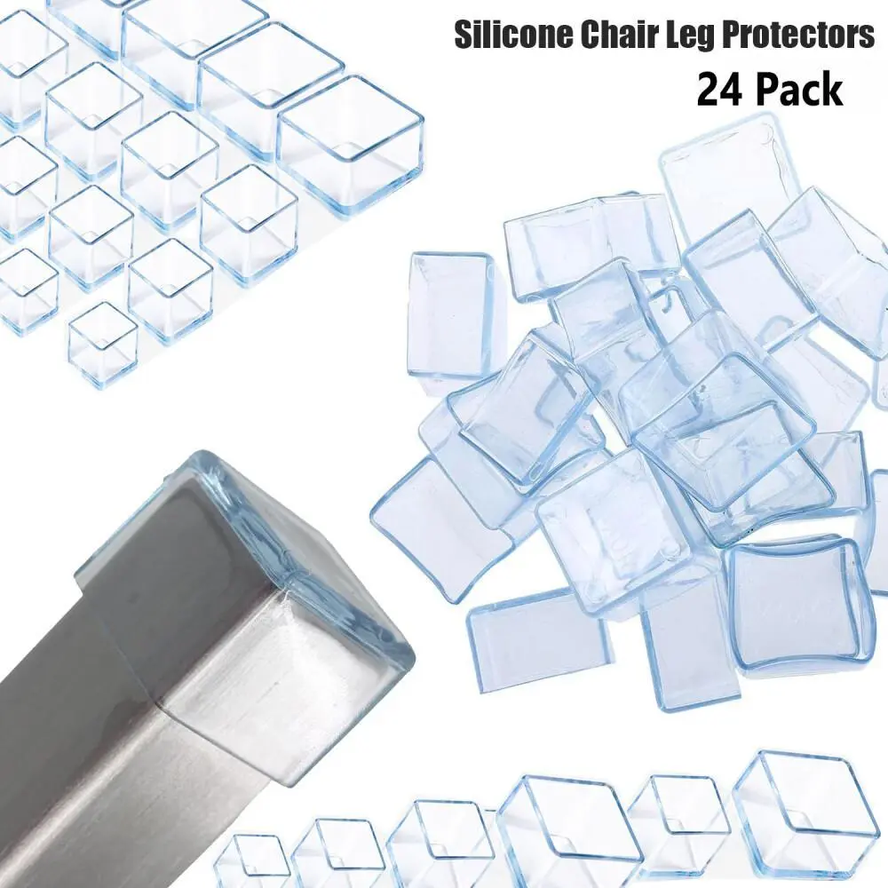 SKYPRO 24pcs Square Chair Table Leg Floor Protector Foot Covers (20x20mm-1.57in), Durable Stretchable Slip-On Furniture Pads, Hardwood Floor Safe, No Noise, Easy Installation, Home Care Supplies