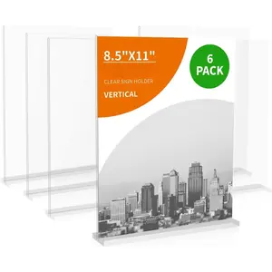 Sign Holder 8.5x11 Inch 6 Pack, Clear Display, Stand By Straight or Tilted, Vertical Double-Sided Desktop Picture Frame, Menu Holder, Certificate Frame