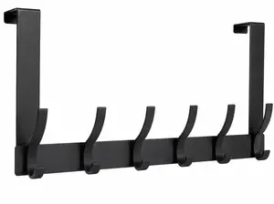 Metal Over Door Hook Rack with 12 Hooks - Heavy Duty Hanging Towel & Coat Hanger, Easy Installation, Home Decor & Room Decor for Bathroom, Bedroom (Black)