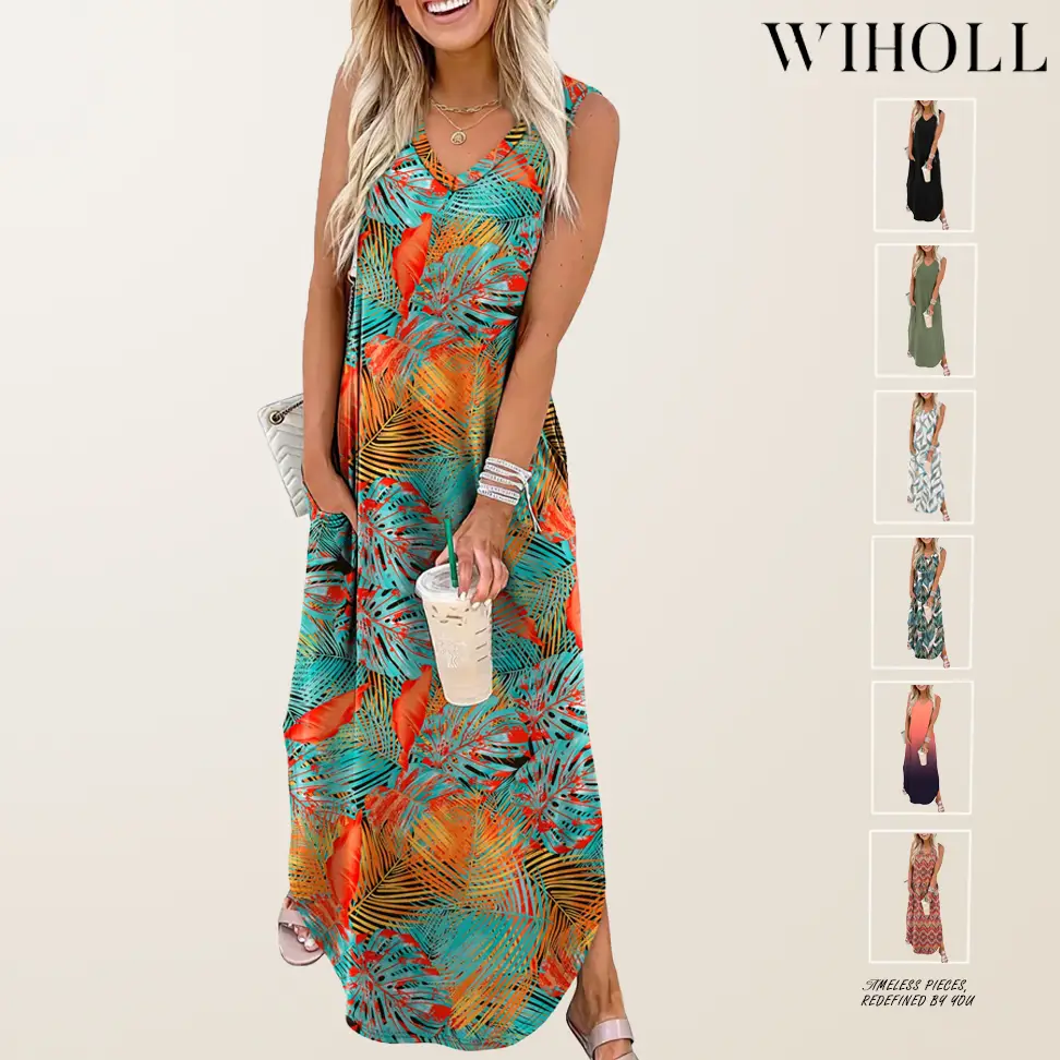 WIHOLL Summer Dresses Maxi Dress Vacation Beach Sundresses 2025 with Pockets