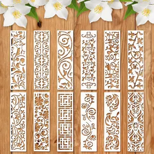 Stencils for Painting, 12 Pieces Reusable Border Leaf Stencil, Furniture Cake Decorative Stencils for Wood Wall DIY Art Craft Canvas Fabric Home Decor