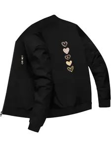 Trendy Fashion Women's Love Heart Pattern Bomber Jacket for Daily Casual Street Style Outfits