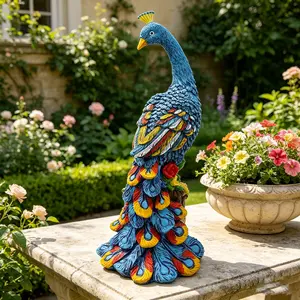 Colorful PeaRooster Statues, Handcrafted Indoor And Outdoor Decorations, Colorful Feathers - Suitable for Indoors, Gardens, Terraces And Flower Beds
