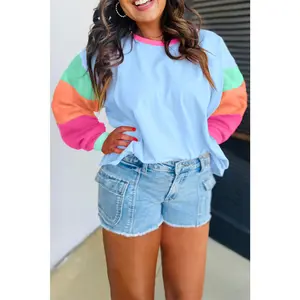 Colorblock Patchwork Long Sleeve Plus Size Top