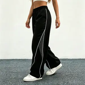 Women's Retro Striped Baggy Track Pants - Spring/Summer Lightweight Polyester, Comfortable Drawstring Pants for Women, Ideal for Skating, Gym