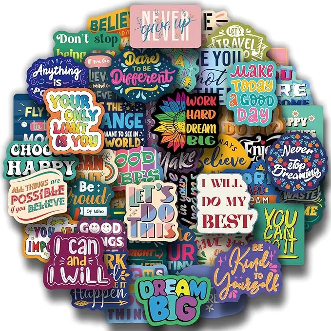 200PCS Modern Adhesive Die-Cut Stickers Set - Vibrant and Intact Motivational Messages Decals for Students, DIY Scrapbooking Supplies for Water Bottles