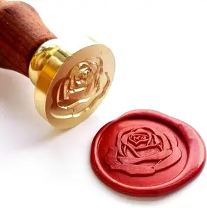 Wax Sealing Stamper,  Elegant Rose Seal  with Rosewood Handle, Decorating on Invitation Envelope Sealer Letter Poster Card Snail Mail Packing for Birthday Themed Party Wedding Signature