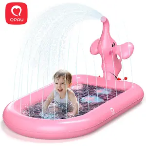 QPAU Splash Pads for Toddlers 1-3, Pink Elephant Toy Splash Pad for Kids, Outdoor Play Mat for Babies, Inflatable Sprinkler Pool for Birthday Girl Gifts 1 Year Old Girl Swim Fun holder water pump Outdoorfun pool accessories