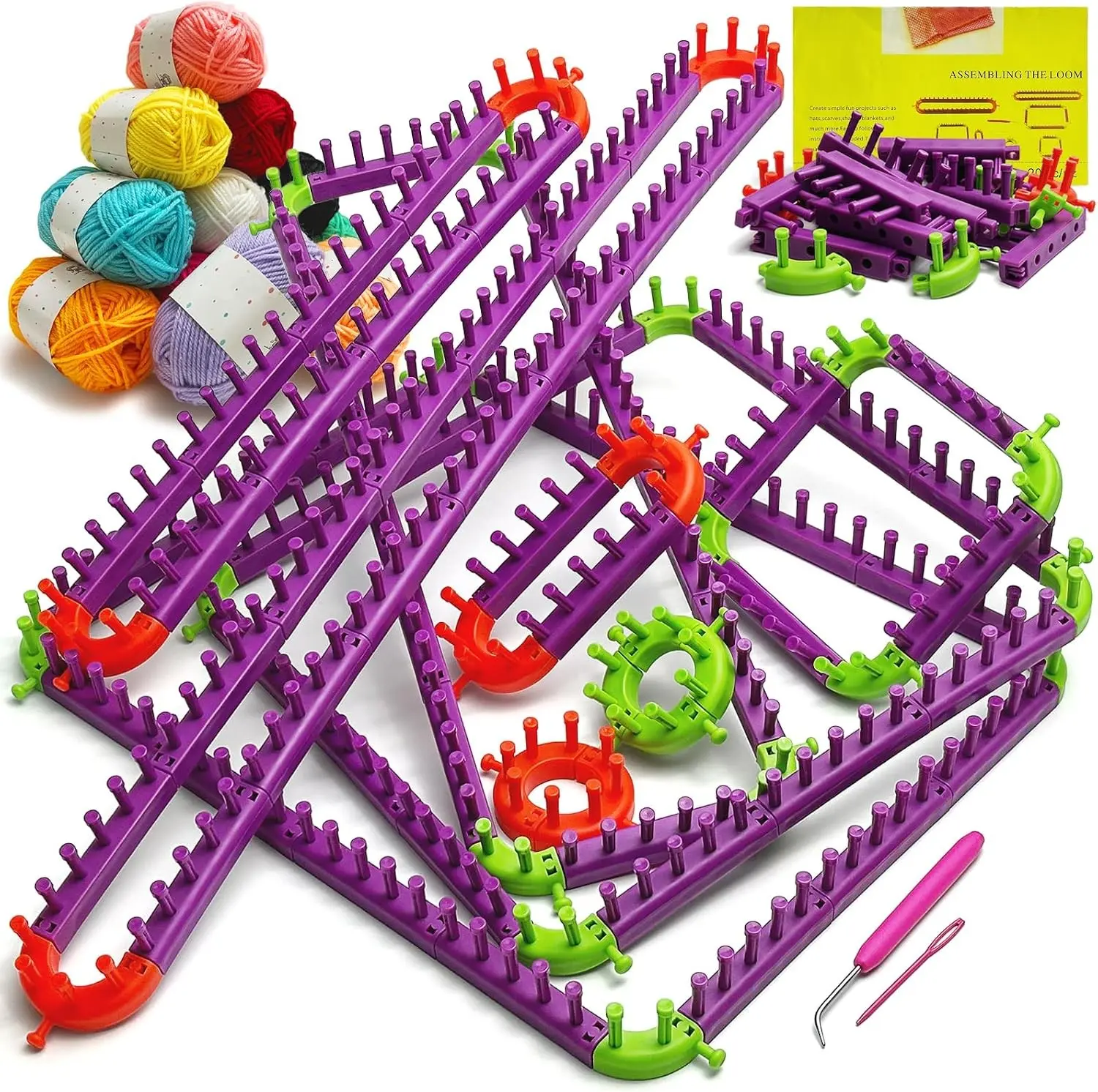UCDRMA Adjustable Loom Knitting Kit, Up to 21 Different Sizes and Shapes Knitting Loom for Blankets/Scarves/Hats, Infinity Loom Crochet with 12 Yarn & Instructions, Flexible Yarn Loom for Beginners Gift