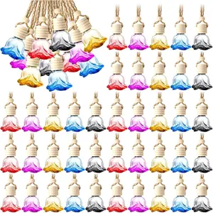50 Pcs Hanging Car Air Freshener Car Diffuser Bottles Empty Glass Perfume Bottle Freshener Diffuser Bottle Pendant for Essential Oil Fragrance Aromatherapy Bottle Ornament (Colorful,Rose)