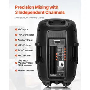 VEVOR Portable PA System, 2000W (PMPO) Powered, Sound System Set with 3 Channel Mixer, Dual Speakers, Wireless Bluetooth, Microphone, Compact Stands, USB SD Inputs, Remote Control, for DJs Events