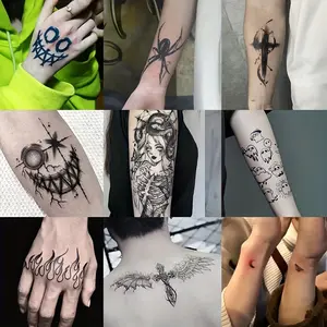 9 Herbal Tattoo Stickers, Suitable for Halloween Costumes and Role Play, Including Ghost, Dusa, Clown, Cross, Flame and Other Elements, Lasting 7-15 Days, Waterproof and Anti-Friction, Realistic Effect, suitable for People Who Don't Want to Get a Tattoo