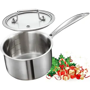 DELALRO Tri-Ply Stainless Steel 2.5 QT Saucepan with Lid, Heavy Duty Induction Pot, Fast Even Heat,  Saving, Induction Cookware, Kitchen and Dining Steel Saucepan