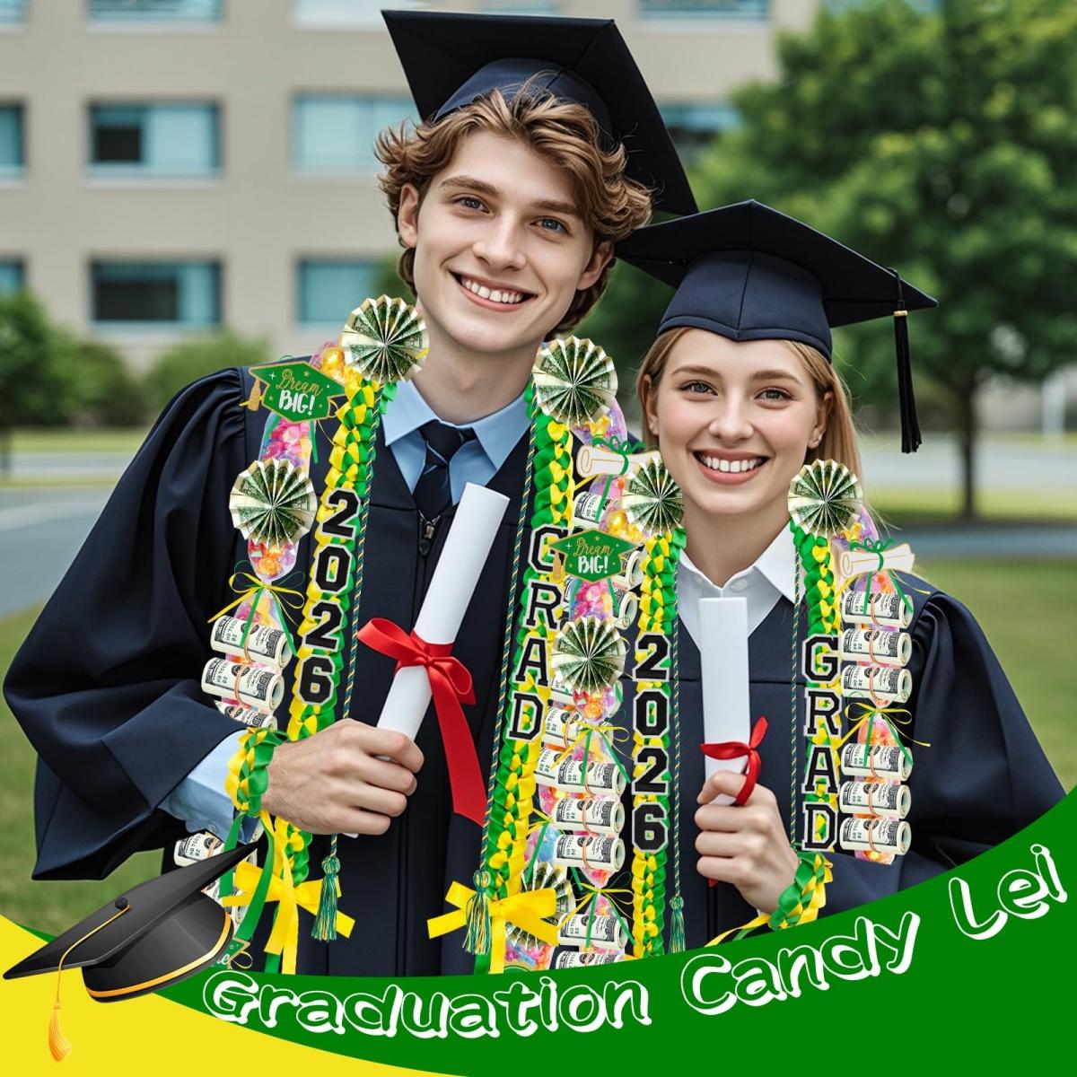 ONERIR 18 Pcs Graduation Leis 2026 Class of 2026 Graduation Candy Lei Kit Double Ribbon Graduation Leis Necklace Graduation Gift Party Accessories for Women Men