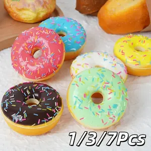 1/3/7 Counts Realistic Food Simulation Donut Slow Bounce Cake Model Stress Relief Fidgeting Squeeze Toy Display Piece Bread Decompression Toy Set Squishies