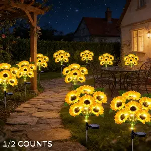 Super Bright Smart Outdoor Landscape Light, Solar Powered Sunflower Decorative Lamp, Garden Pathway Lights, Solar Ground Light, Portable Decoration for Patio & Yard, Outside Lights, Patio Lighting