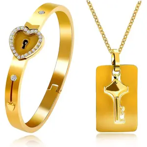 Pendant Necklace and Lock Bracelet for Girls Boys Couple, Matching Necklace Bracelet Set for Men Women, Ideal Anniversary Birthday Gift You Hold the Key to My Heart