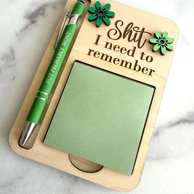 Funny Notepad Holder & Pen Set – “Shit I Need to Remember” with “But I Probably Won’t” Pen – Sarcastic Office Desk Gift, Coworker Gift