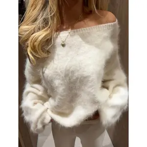 Waterfall Shoulder Loose Fit Pullover Sweater, Casual Style Fall & Winter Wear, Comfortable Knitted Top for Women