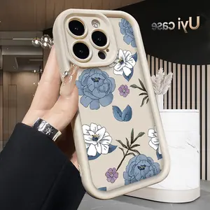 Blue & White Floral Phone Case for iPhone 17 Air 16 Pro Max 15 Plus 14 13 12 11 X XS Shockproof Silicone TPU Bumper Drop Protection Soft Cover